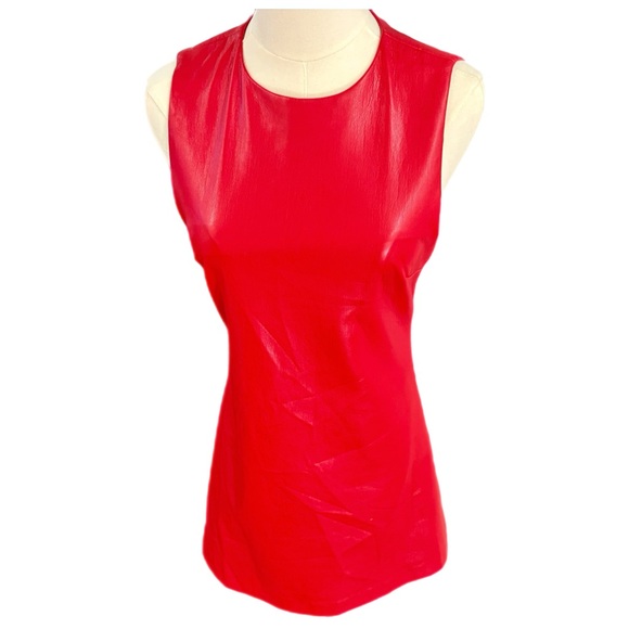 EUC Alice + Olivia Coley Faux Leather Vibrant Red Mini Dress Size 0 - Picture 3 of 8